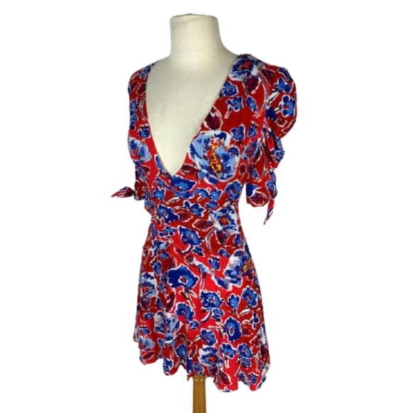 NEW Free People Mini Dress Red & Blue Floral Glow Up - Picture 3 of 6